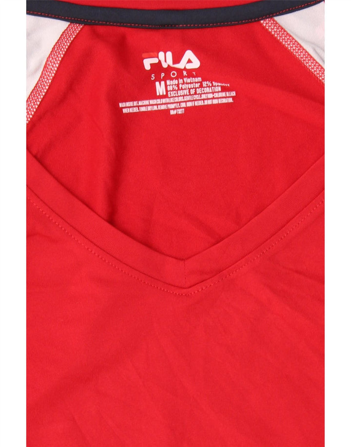 FILA Womens T-Shirt Top UK 12 Medium Red Colourblock Polyester Vintage Fila and Second-Hand Fila from Messina Hembry 