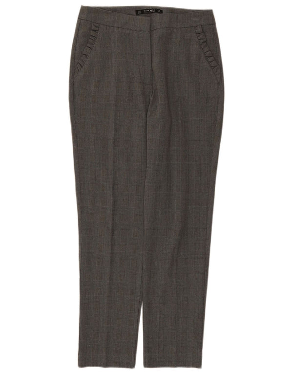 Zara Womens Slim Suit Trousers Small W26 L27 Grey Check Polyester