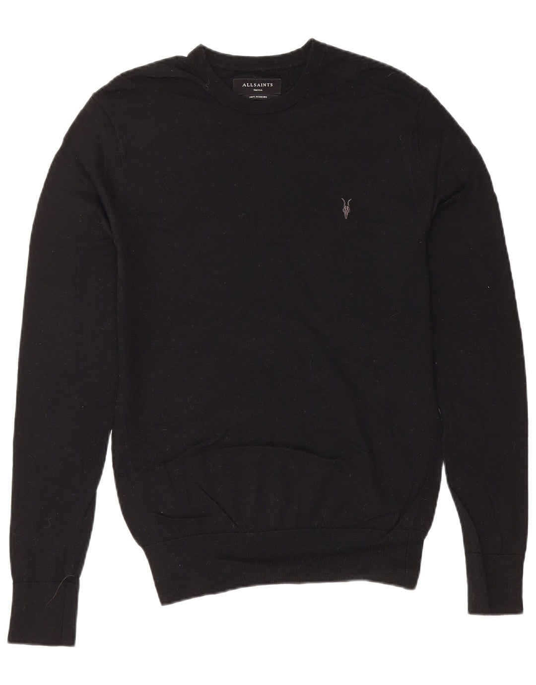 ALL SAINTS Herre sweater med rund hals, lille sort merinould