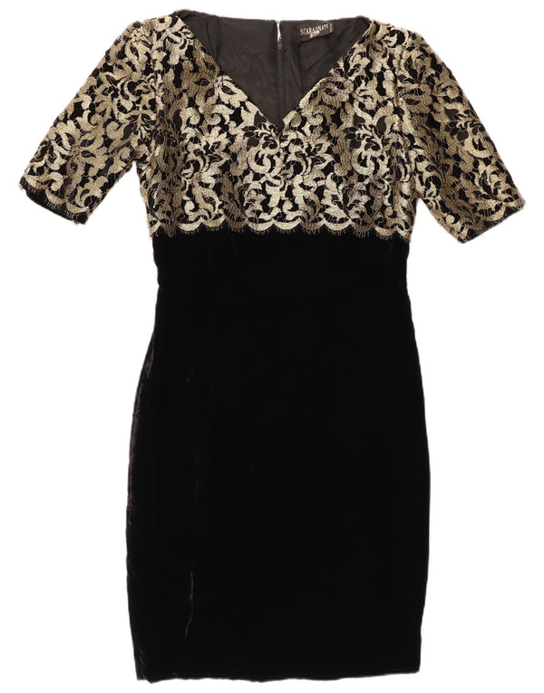 Vintage Kvinders Kortærmede Bodycon Kjole IT 44 Medium Sort Blomster