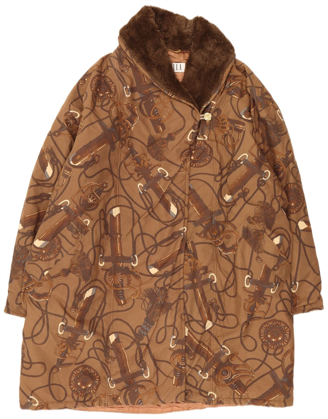 Marella Dame Oversized Abstrakt Mønster Overfrakke UK 16 Stor Brun