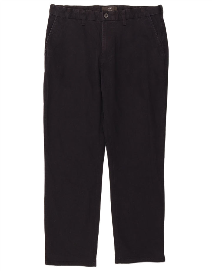 Marks & Spencer Herre Regular Chino Bukser W34 L29 Sort Bomuld