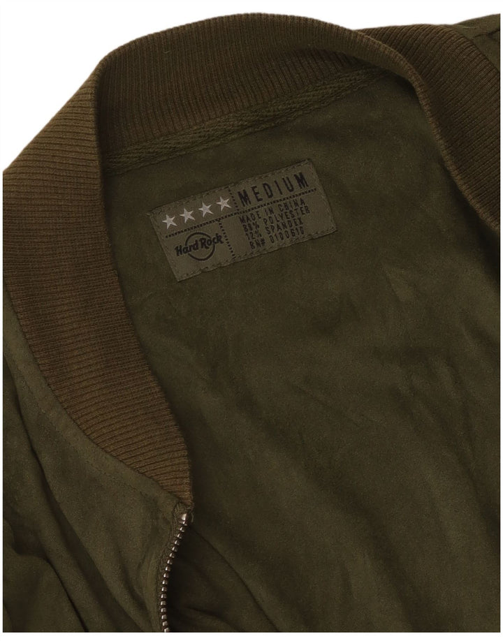Hard Rock Cafe Dame Dubai Crop Bomber Jacket UK 14 Medium Green Polyester