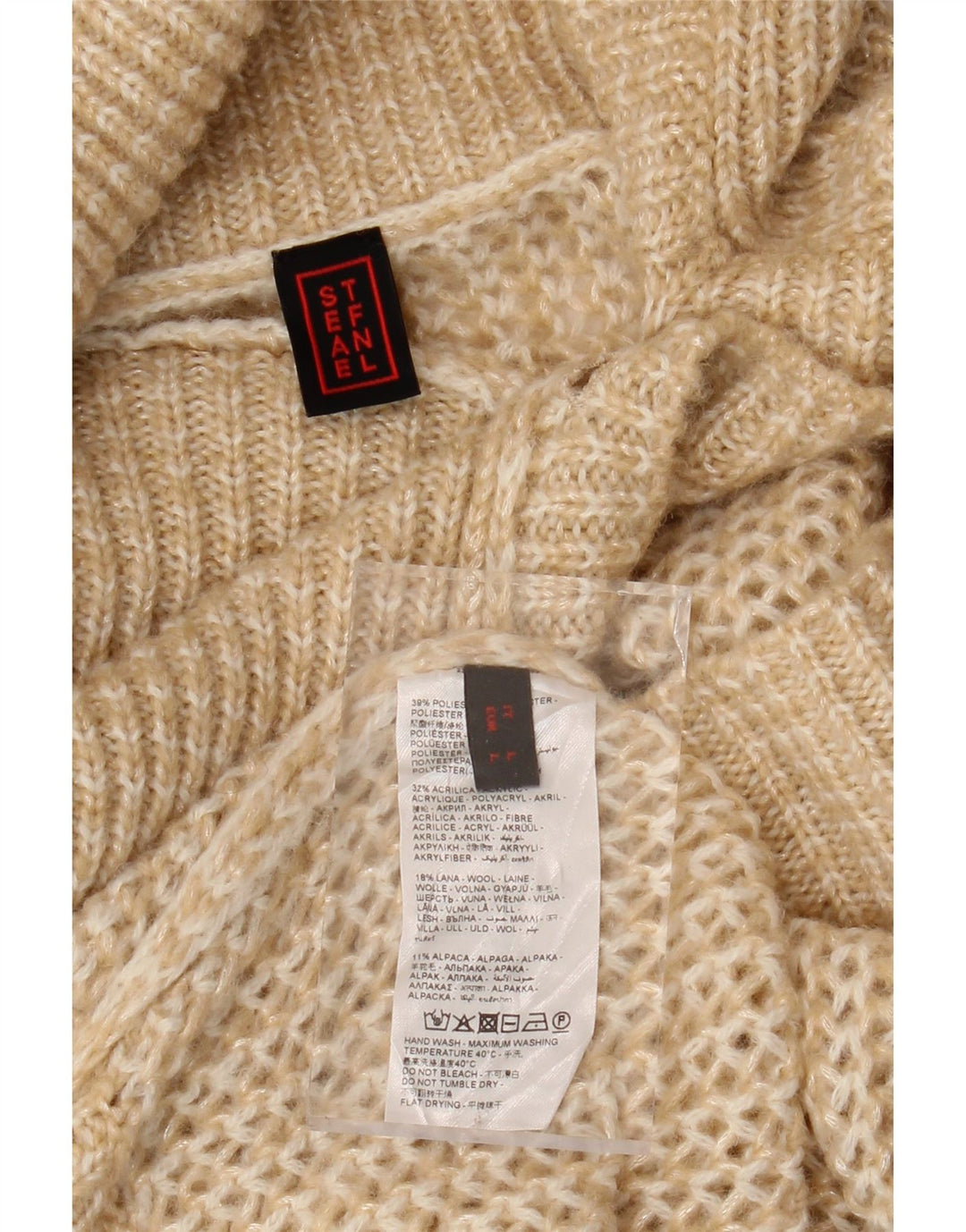 STEFANEL Dame Oversized Button Neck Jumper Sweater UK 16 Large Beige