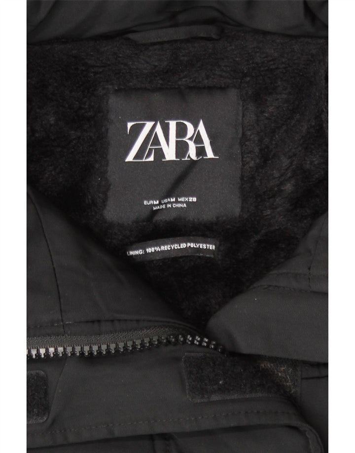 Zara Dame Oversized Sherpa Polstret Jakke UK 14 Medium Sort Polyester