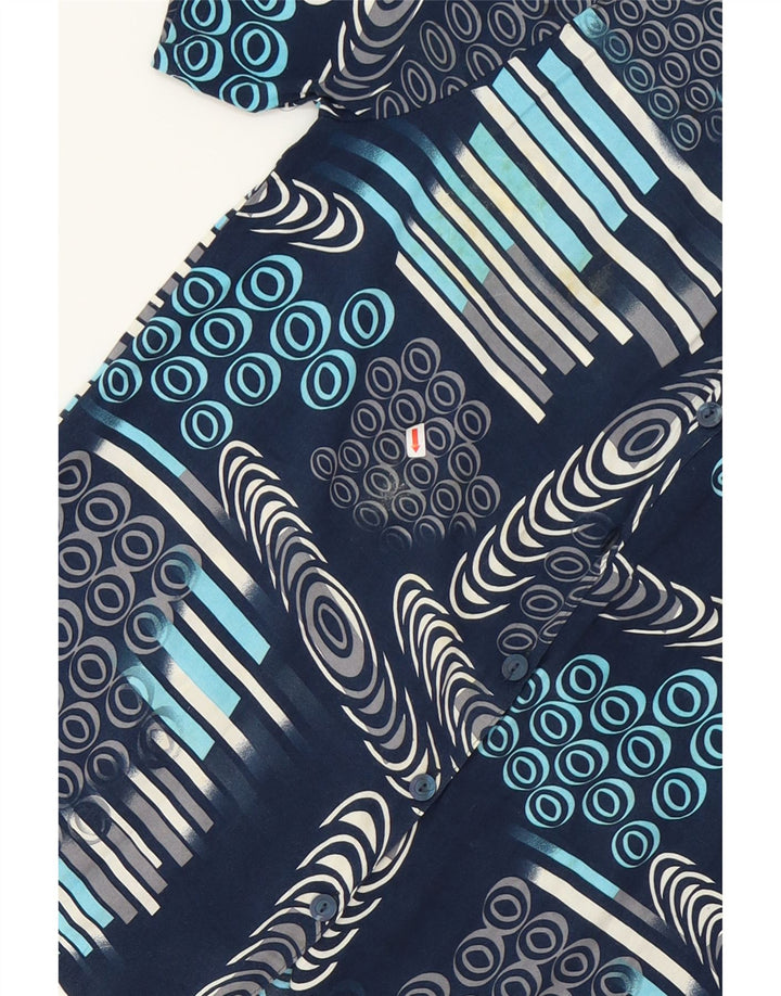VINTAGE Mens Abstract Pattern Short Sleeve Shirt Medium Navy Blue Viscose Vintage Vintage and Second-Hand Vintage from Messina Hembry 