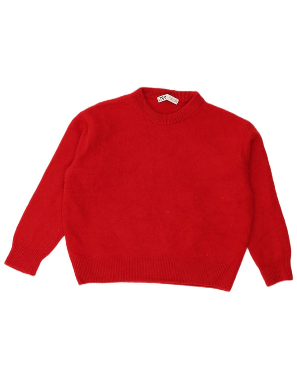 Zara Womens Crop Crew Neck Jumper Sweater UK 14 Medium Red Cashmere