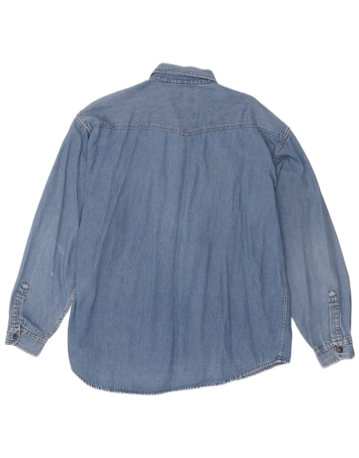 Vintage denimskjorte til mænd, stor blå bomuld
