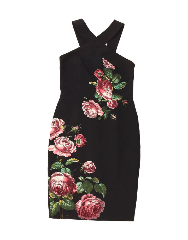 OASIS Womens Halter Dress UK 10 Small Black Floral Polyester Vintage Oasis and Second-Hand Oasis from Messina Hembry 