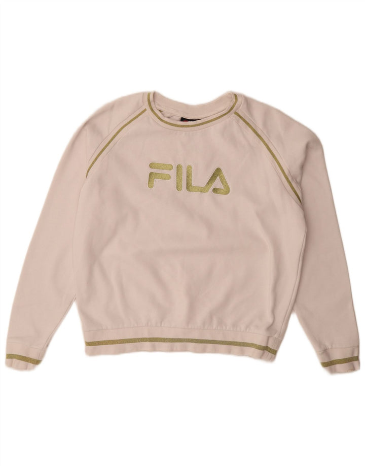 Fila Womens Grafisk Oversized Sweatshirt Jumper UK 10 Small White Bomuld