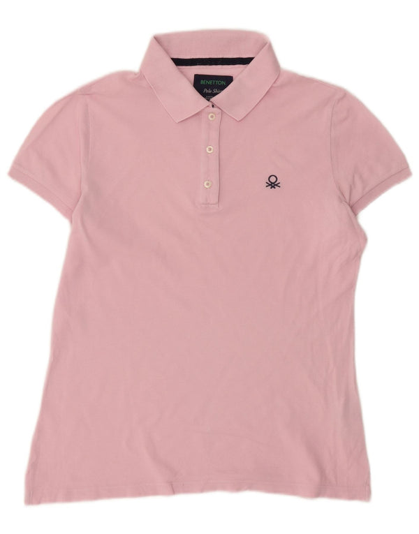 Benetton Dame Polo Shirt UK 14 Large Pink Bomuld
