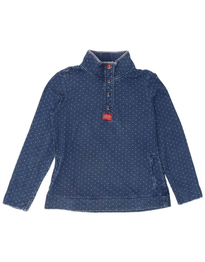 Joules Dame Button Neck Sweatshirt Jumper UK 12 Medium Blue Polka Dot