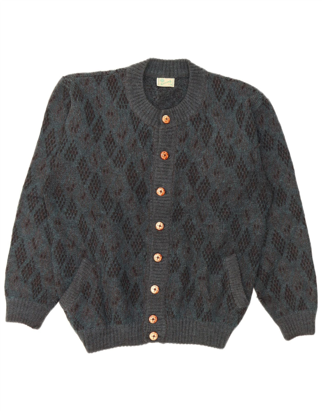 Vintage herre cardigan sweater Large Blue Argyle/Diamond Alpaca Wool