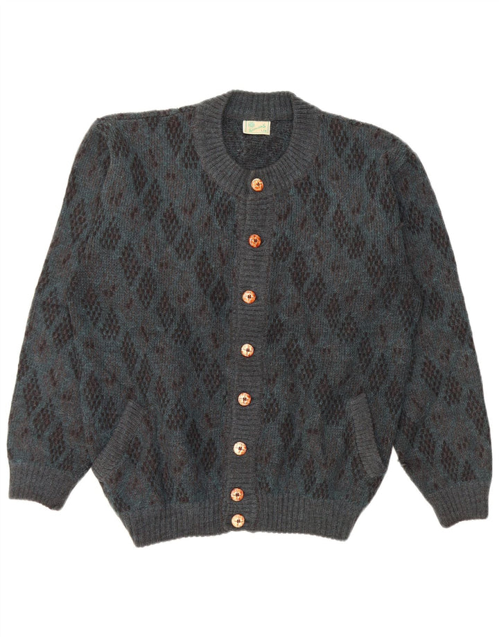 Vintage herre cardigan sweater Large Blue Argyle/Diamond Alpaca Wool
