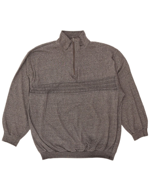 VINTAGE Sweatshirt med lynlås til kvinder UK 18 XL Grå Flecked