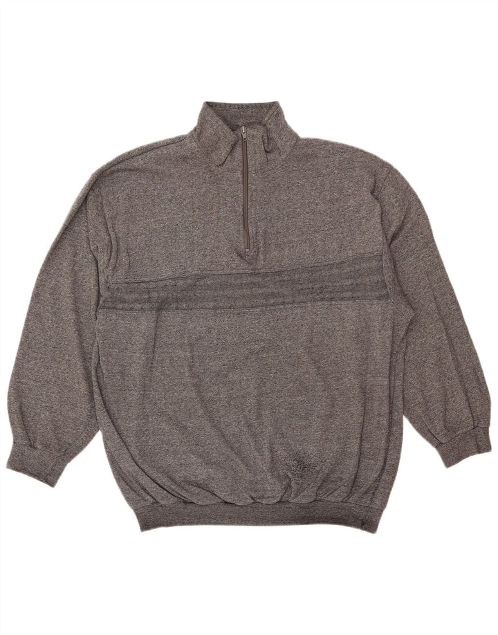 VINTAGE Sweatshirt med lynlås til kvinder UK 18 XL Grå Flecked