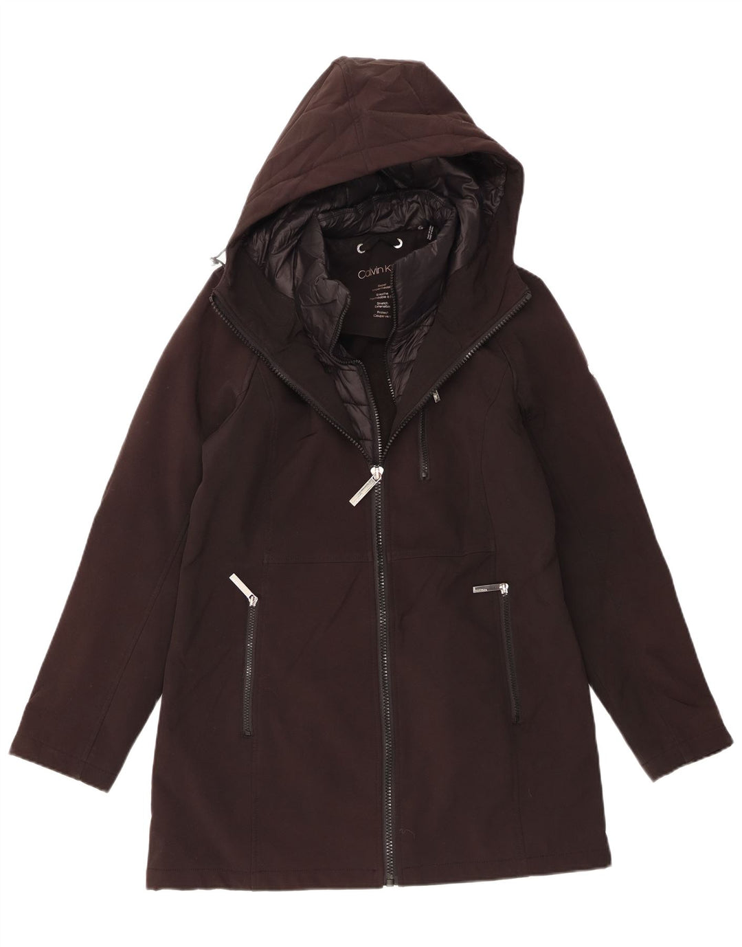 CALVIN KLEIN vindjakke med hætte til kvinder UK 14 Medium Sort Polyester