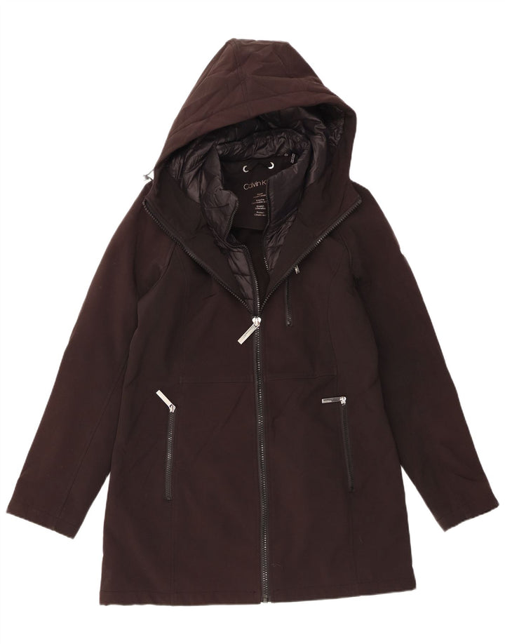 CALVIN KLEIN vindjakke med hætte til kvinder UK 14 Medium Sort Polyester