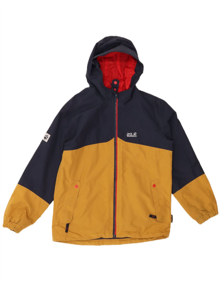 JACK WOLFSKIN Regnjakke med hætte til drenge 12-13 år marineblå farveblok