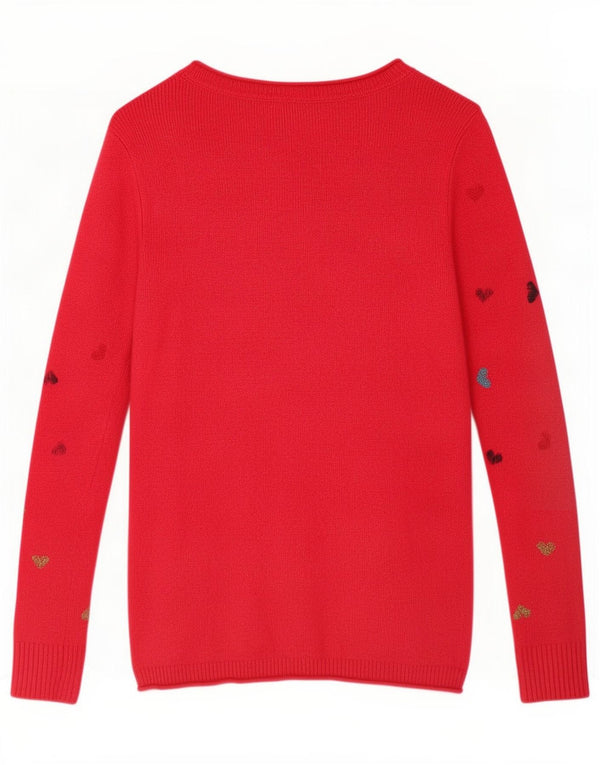 White Stuff Dame Grafisk Boat Neck Jumper Sweater UK 8 Small Red Heart
