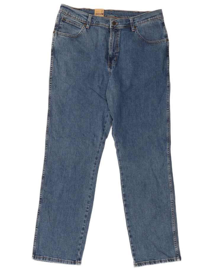 Wrangler Herre Regular Straight Jeans W38 L32 Blå Bomuld