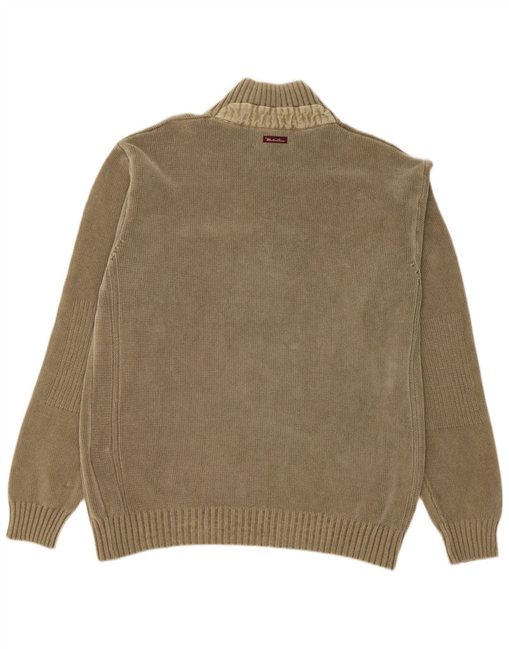 MARLBORO CLASSICS Herre Button Neck Jumper Sweater XL Khaki Bomuld