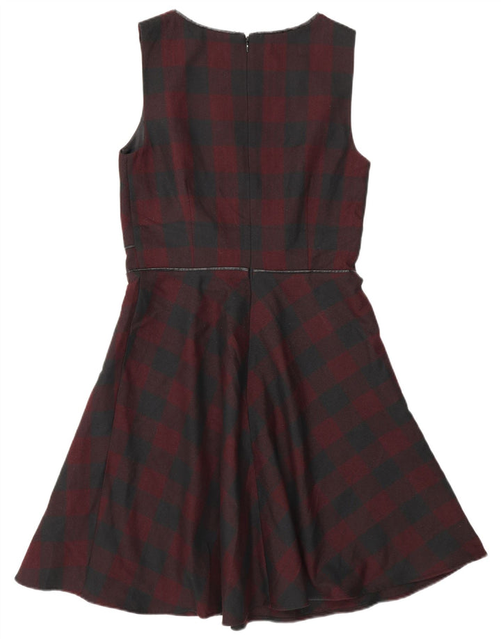 Oasis Dame Ærmeløs A-Line Kjole UK 8 Small Burgundy Gingham Polyester