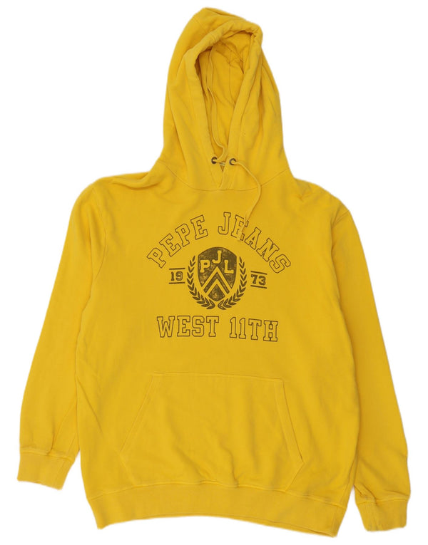 PEPE Jeans Mens Graphic Regular Fit Hoodie Jumper XL Yellow Cotton