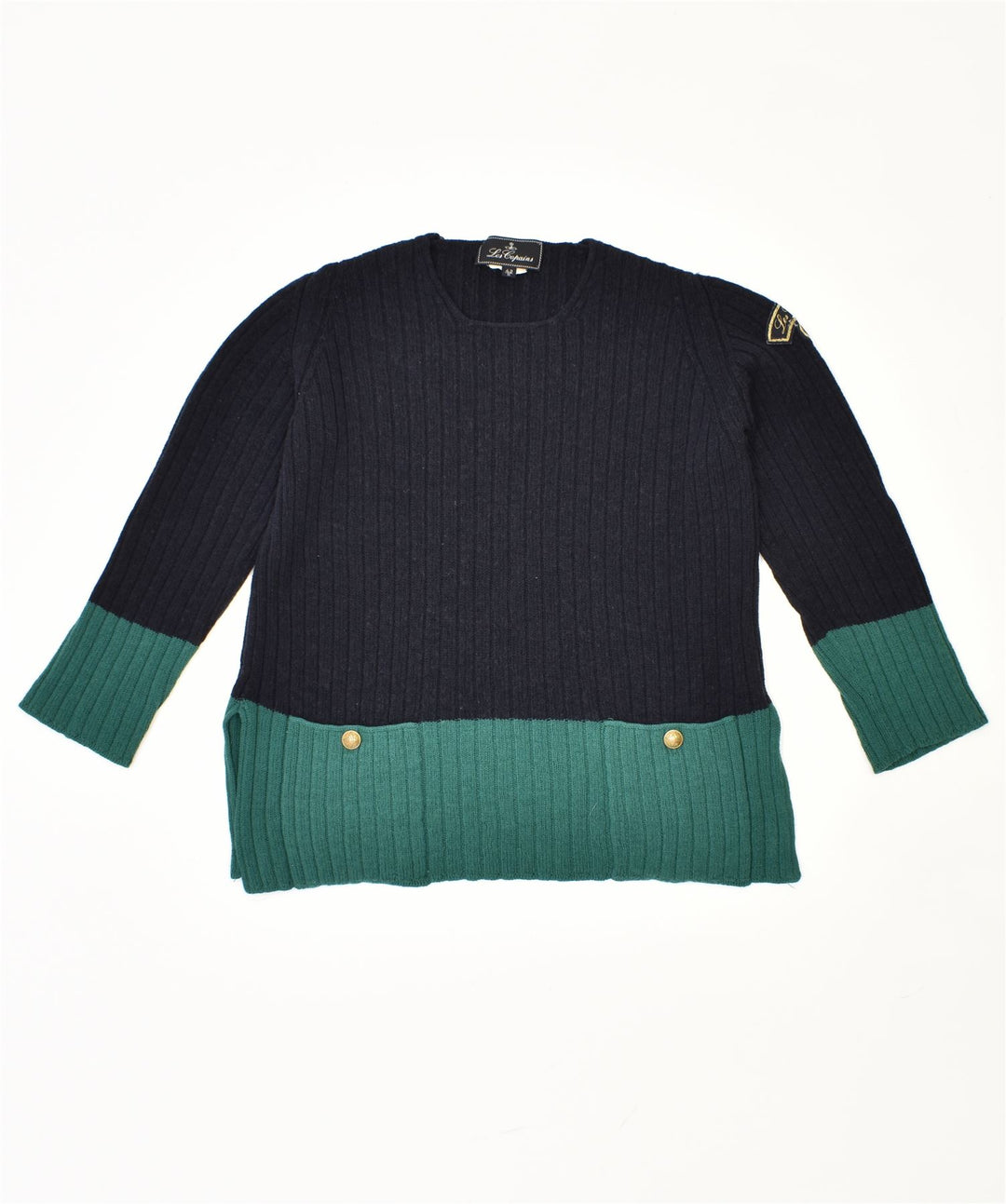 LES COPAINS Dame sweater med rund hals IT 42 Medium Navy Blue Vintage