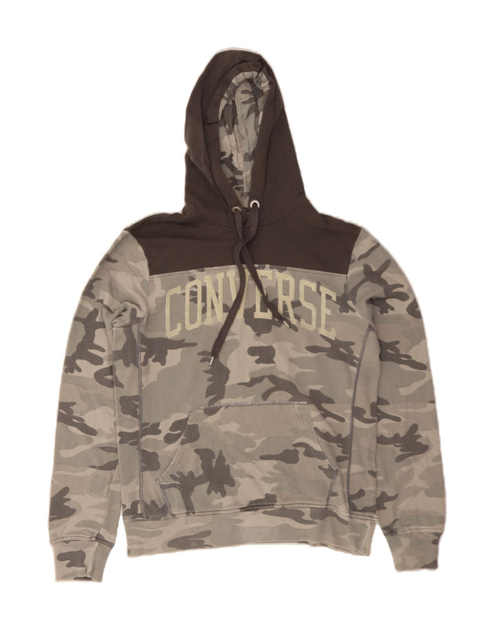 CONVERSE Mens Graphic Hoodie Jumper Medium Grey Camouflage Cotton Vintage Converse and Second-Hand Converse from Messina Hembry 