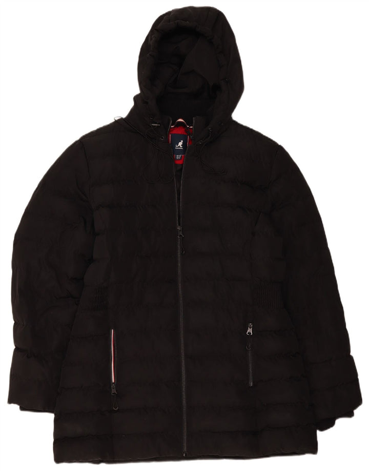 Kangol Dame Hætte Polstret Frakke UK 16 Stor Sort Polyester