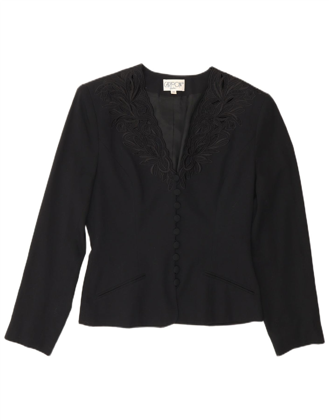 Cartoon Dame 9-knaps blazerjakke EU 36 Small Black Floral Viscose