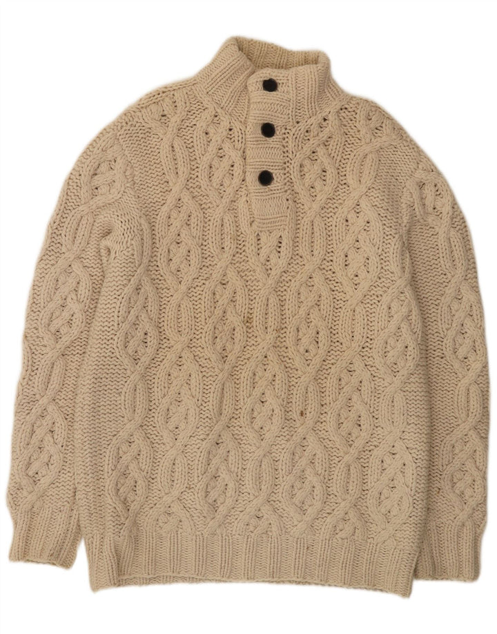 Timberland Herre Button Neck Jumper Sweater Large Off White Uld