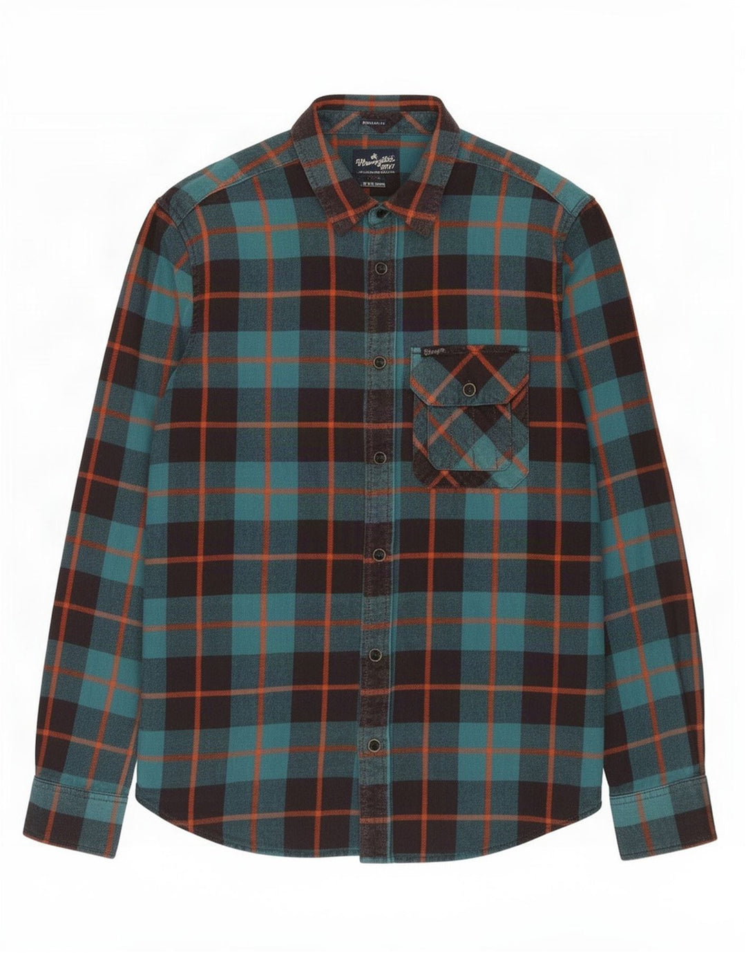 Wrangler Flanelskjorte til mænd, lille grøn ternet bomuld
