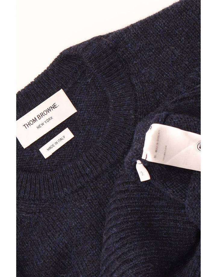 Thom Browne Herre rund hals sweater stor marineblå colourblock uld