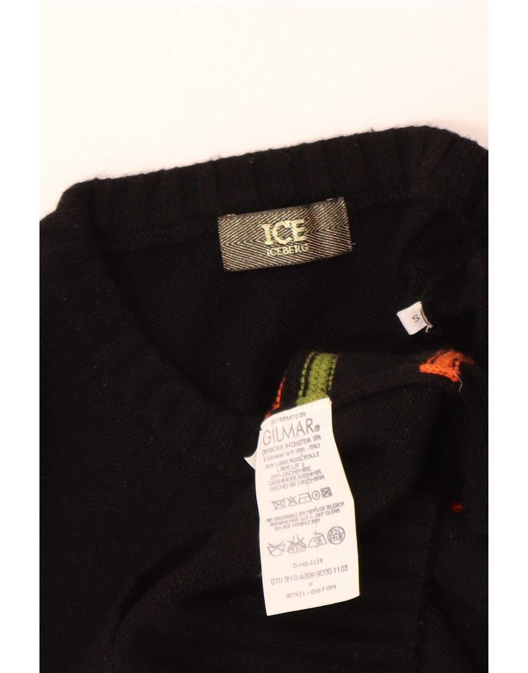 Iceberg Herre grafisk rund hals sweater lille sort stribet uld