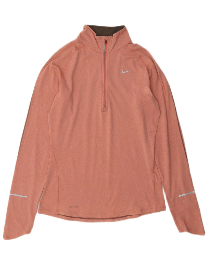 Nike Dame Dri Fit Pullover med lynlås-hals Træningsdragt Top UK 10 Lille Pink