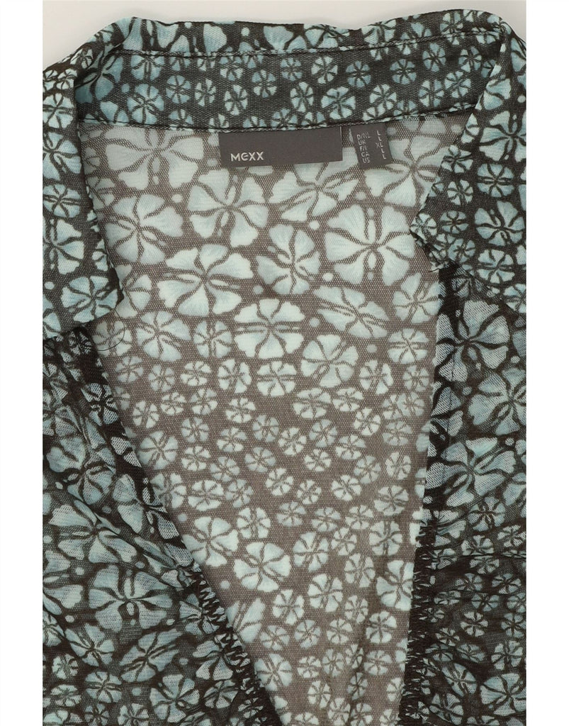 MEXX Womens Shirt Blouse UK 14 Large Blue Floral Vintage Mexx and Second-Hand Mexx from Messina Hembry 