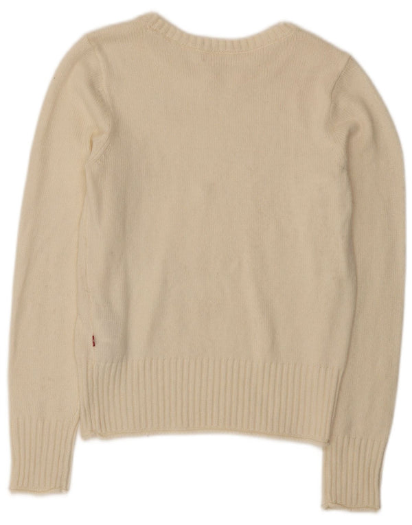Levi's Dame Boat Neck Jumper Sweater UK 12 Medium Off White Polyamid