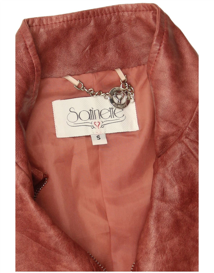 Vintage dame imiteret læderjakke UK 10 Small Bourgogne Polyester