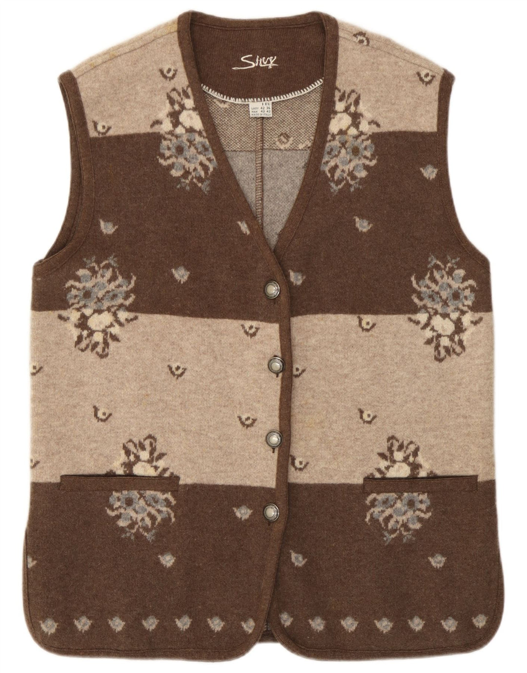 Silvy Dame Ærmeløs Cardigan Sweater IT 42 Medium Brun Blomsteruld