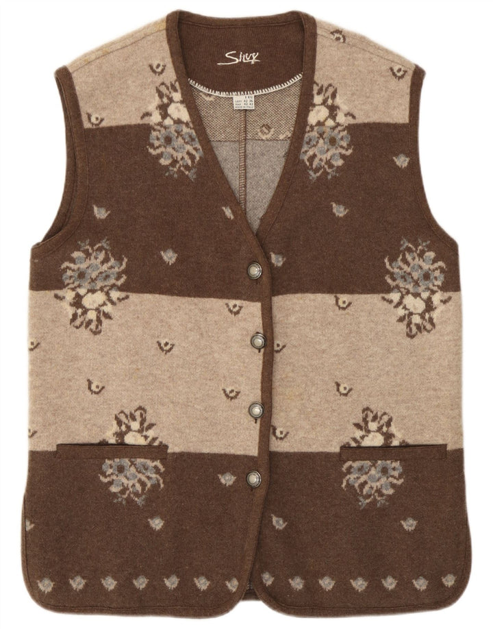 Silvy Dame Ærmeløs Cardigan Sweater IT 42 Medium Brun Blomsteruld