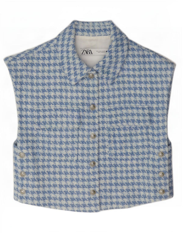 Zara Womens Crop vest UK 10 Small Blue Houndstooth