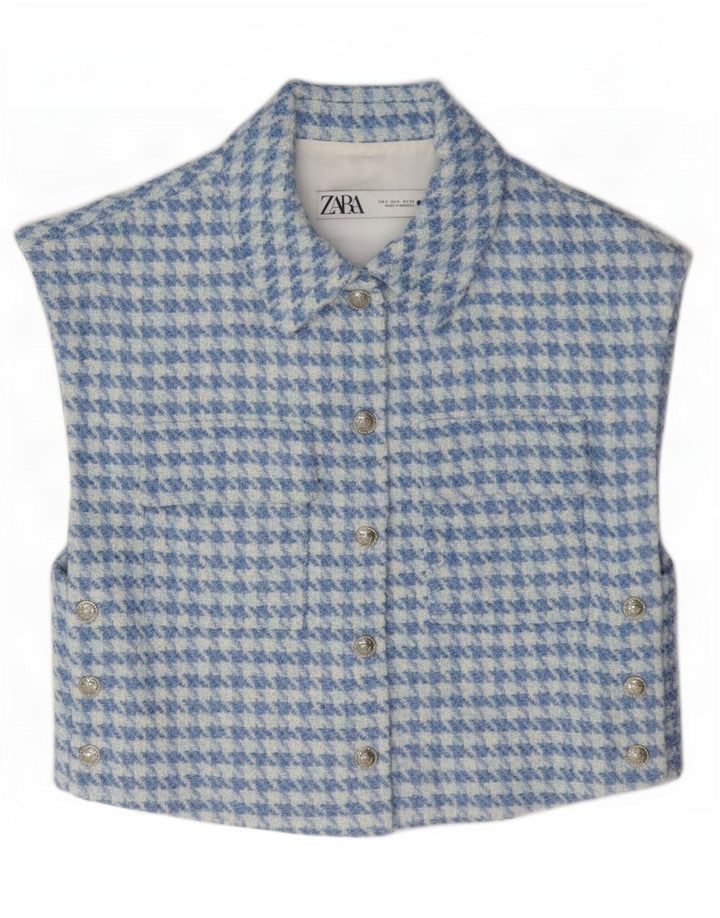 Zara Womens Crop vest UK 10 Small Blue Houndstooth