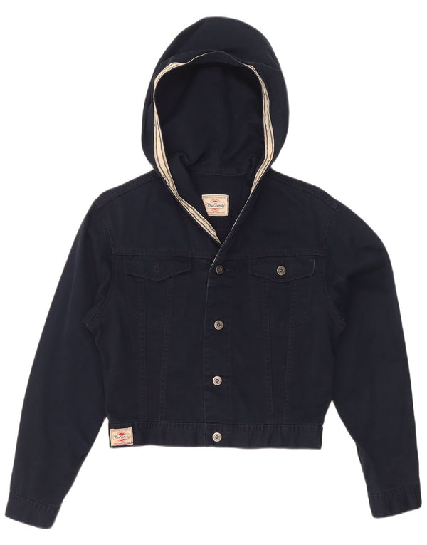 Benetton Dame Oversized Crop Hætte denimjakke IT 40 Small Navy Blue