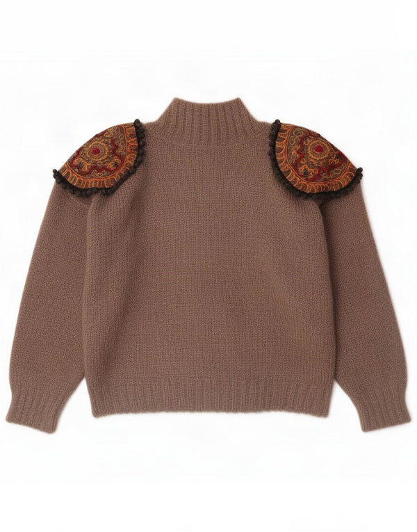 Vintage Kvinders Grafisk Cardigan Sweater UK 16 Large Brown Floral Mohair