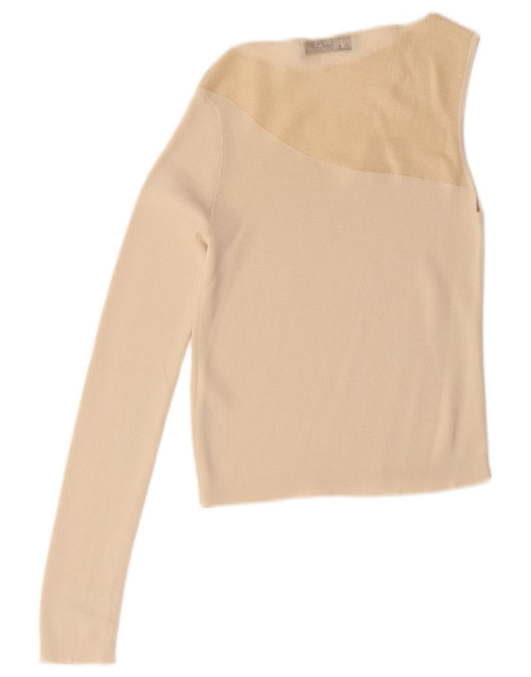 Zara Womens Crop One Shoulder Top UK 8 Small Beige Colourblock Nylon