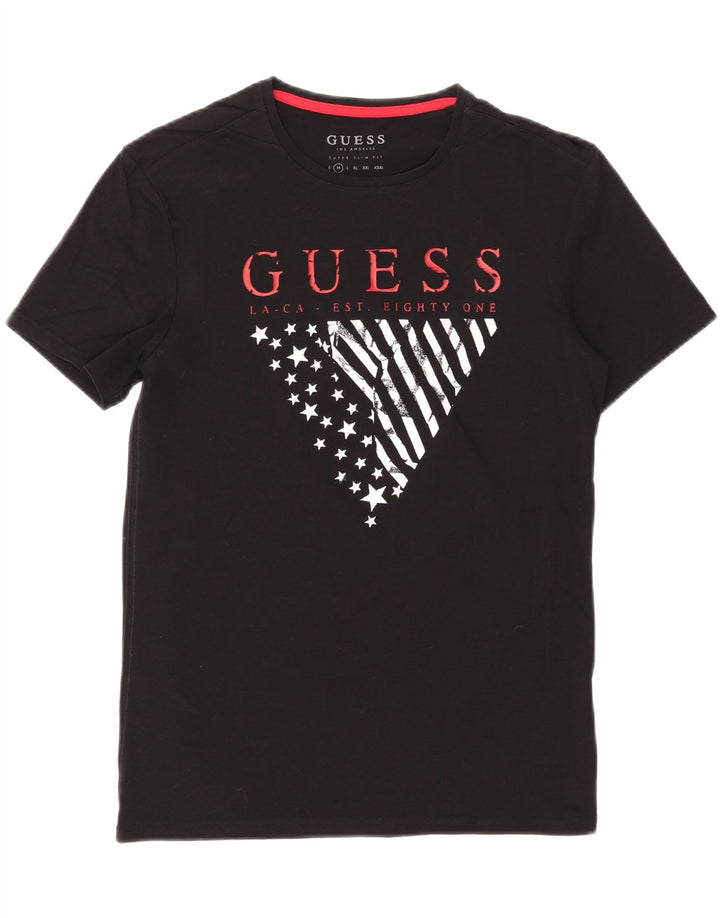 GUESS Womens Slim Fit Graphic T-Shirt Top UK 14 Medium Black Vintage Guess and Second-Hand Guess from Messina Hembry 