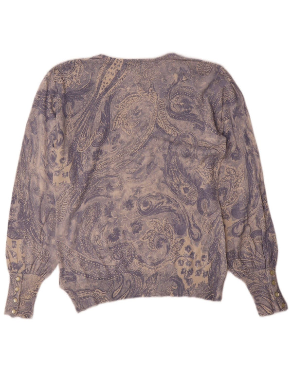 Ralph Lauren Dame V-hals sweater UK 12 Medium Blue Paisley Silk