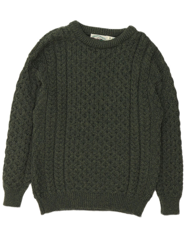 Aran Crafts Herre Boat Neck Jumper Sweater Medium Grøn Merinould